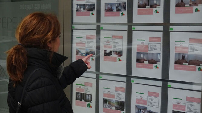 Una mujer observa las ofertas de una inmobiliaria./JOSÉ ÁNGEL GARCÍA