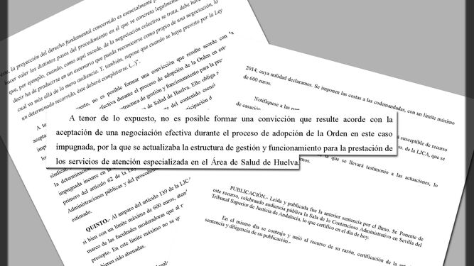 Párrafos de la sentencia que anulaba la fusión hospitalaria realizada en Huelva.