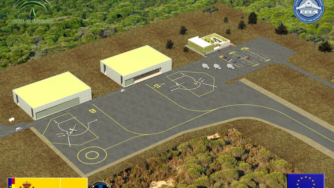Recreación virtual del proyecto CEUS de El Arenosillo, ideado para aviones no tripulados.