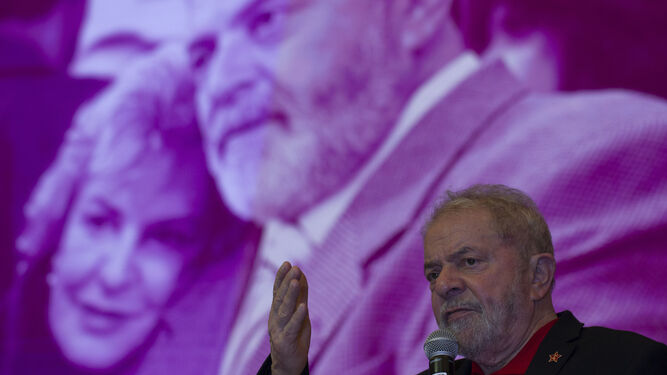 Lula da Silva en un congreso del Partido de los Trabajadores.