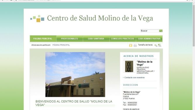 Página de inicio del centro de salud del Molino de la Vega.