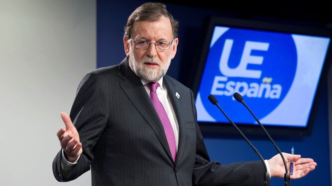 Mariano Rajoy, durante la conferencia de prensa ofrecida ayer por la tarde en Bruselas.
