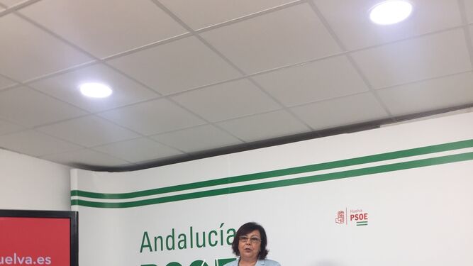 La senadora socialista por Huelva Ana Pérez, ayer, en rueda de prensa.