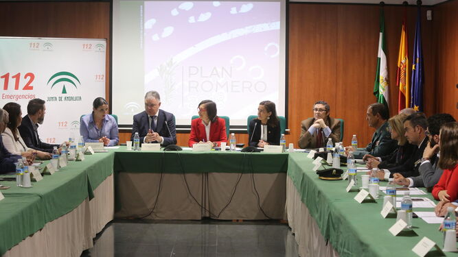 Un momento de la reunión de coordinación del Plan Romero que se celebró en la sede de la Delegación Territorial de Salud, en la capital onubense.