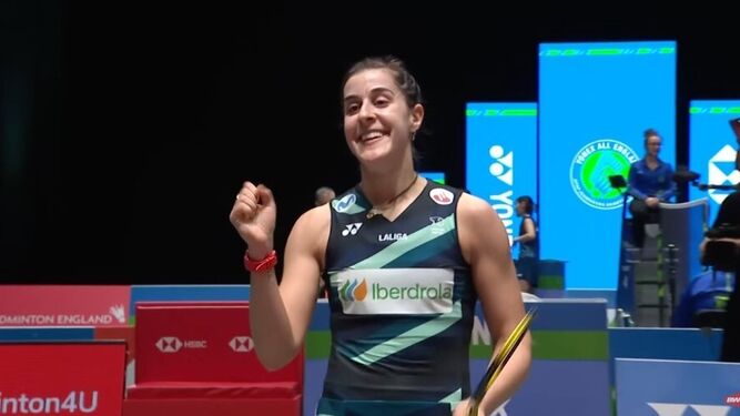 Carolina Marín celebra su pase a cuartos de final.