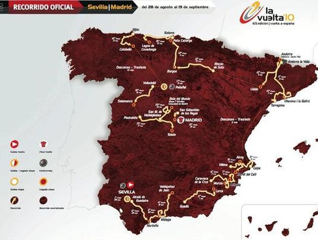 Mapa con el recorrido oficial de la Vuelta Ciclista a Espa&ntilde;a 2010.

Foto: Agencias