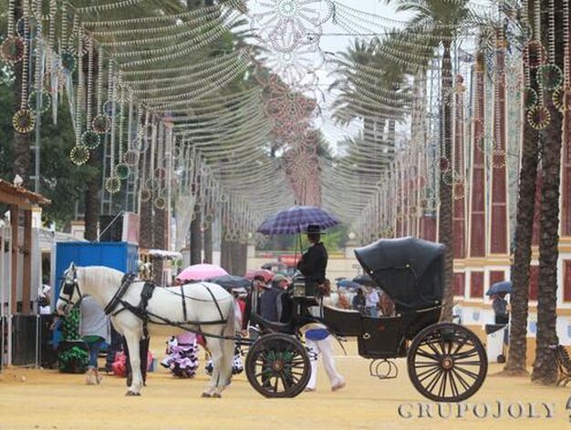 Un coche de caballos espera que arrecie el temporal en plena calle principal.

Foto: Jose Contreras