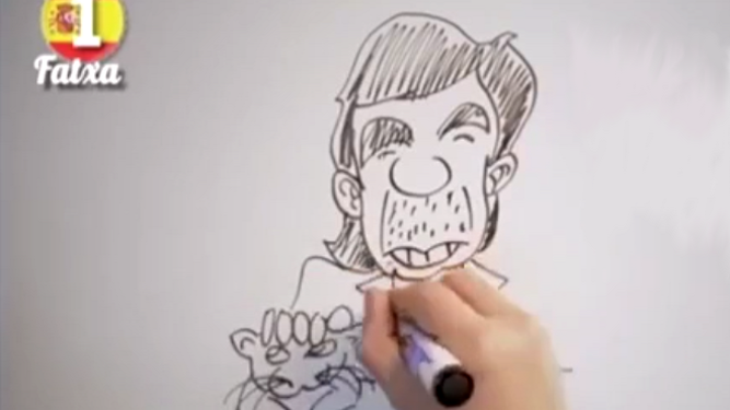 Una imagen del programa en la que se dibuja una caricatura de Aznar.