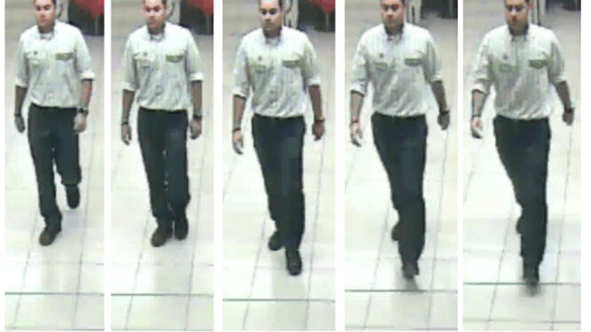 Fotogramas de las cámaras de seguridad del supermercado en el último instante en que grabaron a Medina, donde se observa su forma de caminar.
