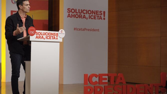 Pedro Sánchez, en el mitin en favor de Iceta