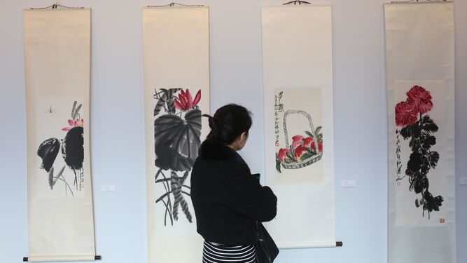 Algunas obras de Qi Baishi, en la exposición del Museum Jorge Rando.