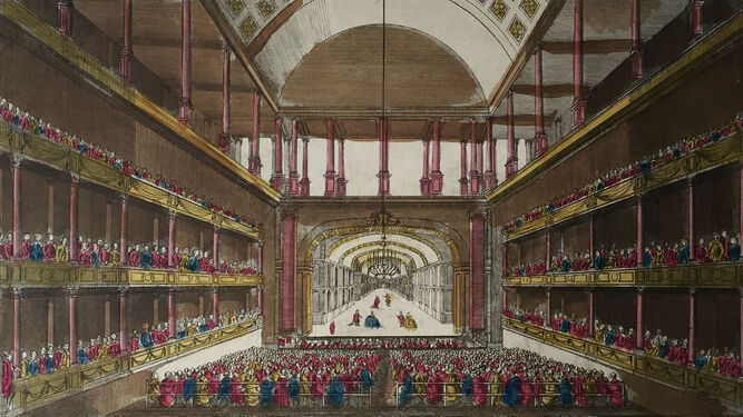 Grabado (c. 1750) del Teatro San Carlo de Nápoles, donde triunfó Manuel García.