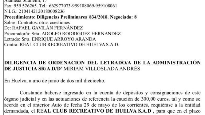 La diligencia de la denuncia interpuesta por Rafael Gavilán contra el Recre.