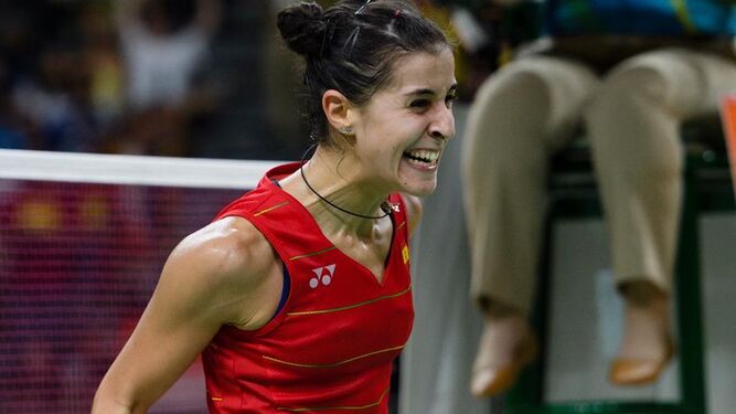 Carolina Marín celebra la clasificación para su tercera final de un mundial