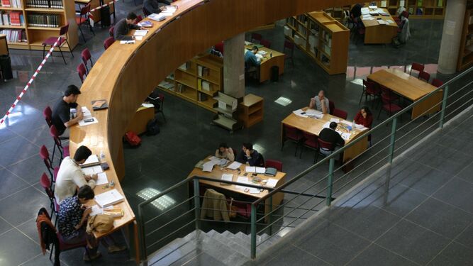 Estudiantes universitarios en la biblioteca