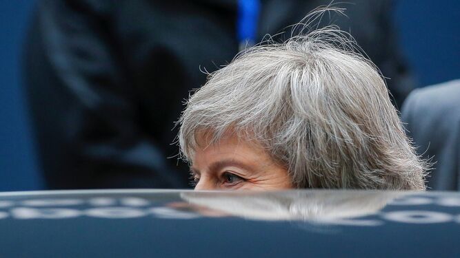 Theresa May, antes de su partida de Bruselas a Londres.
