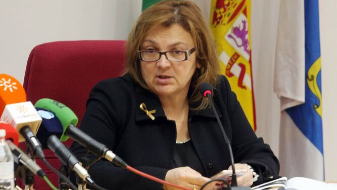Paloma Hergueta en una comparecencia como presidenta de la plataforma 'Huelva por una sanidad digna'.