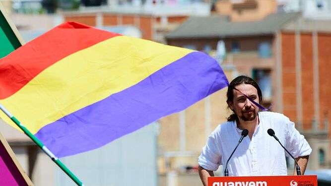 Pablo Iglesias, líder de Podemos, en un acto electoral en Barcelona el pasado domingo.