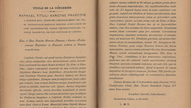 Texto de la bula de la coronación canónica publicado en el Boletín del Arzobispado de Sevilla.
