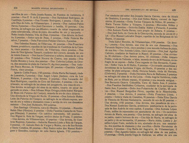 Listas de donativos para la corona de la Virgen del Roc&iacute;o de 1919