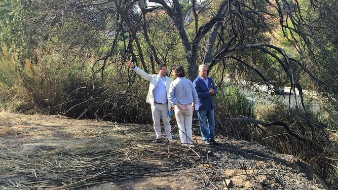 Jaime Pérez, Javier González y Paco Millán visitan la zona afectada por el incendio.