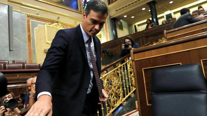 El presidente del Gobierno, Pedro Sánchez, antes de su comparecencia el miércoles ante el pleno del Congreso.