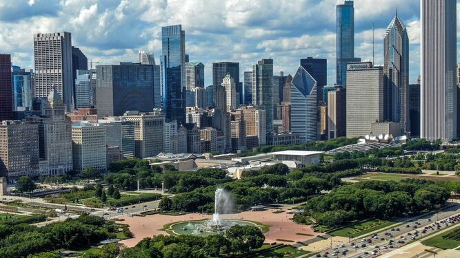 Vista aérea de Chicago, la tercera ciudad más grande de EEUU, donde se desarrolla gran parte de ‘La cadena fácil’, de Evan Dara.