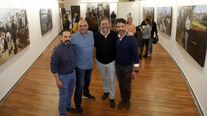 Los cuatro autores de las obras pictóricas expuestas en la galería Charo Olías de la localidad isleña.
