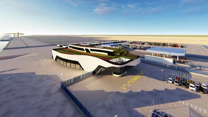 Recreación del edificio que se ubicará en el Muelle Sur del Puerto de Huelva.
