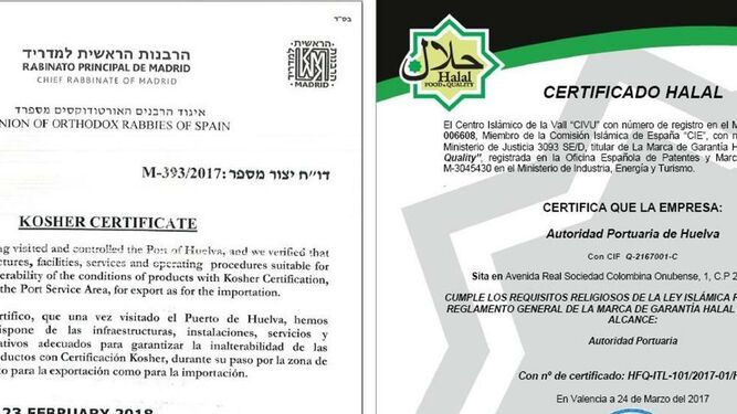 Certificaciones kosher y halal conseguidas por el Puerto de Huelva en 2017.
