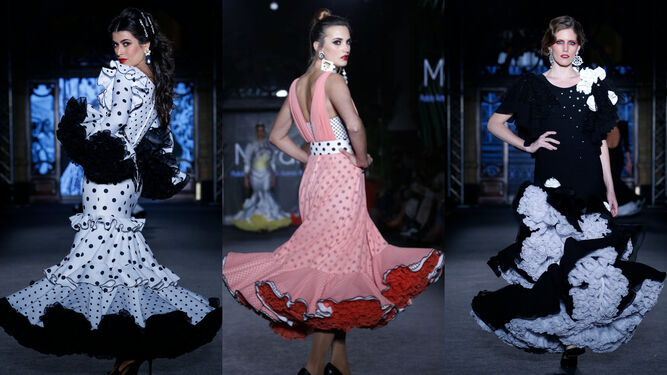 Moda flamenca 2020: la tendencia de los trajes de flamenca midi y por el tobillo. Diseños de José Manuel Valencia, Pablo Retamero y Juanjo Bernal y Daniel Robles