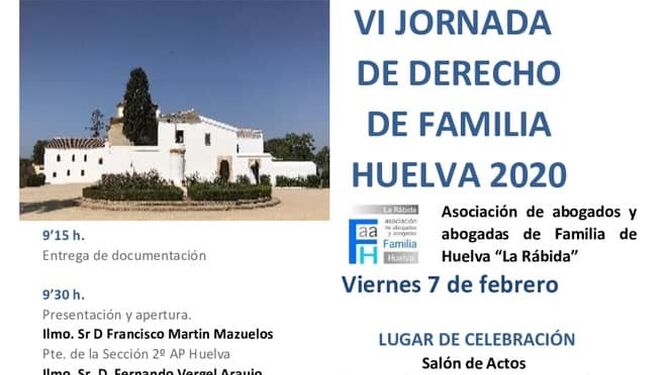Cartel de la Jornada de Derecho de Familia que se celebra en el Colegio de Abogados de Huelva.