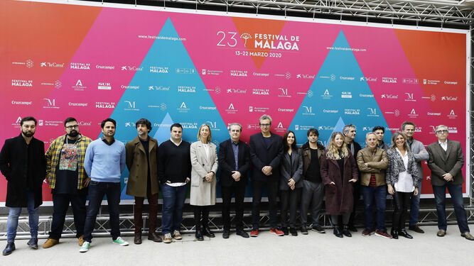 Juan Antonio Vigar y los directores representados en la sección oficial, presentan el 23 Festival de Málaga en Madrid.