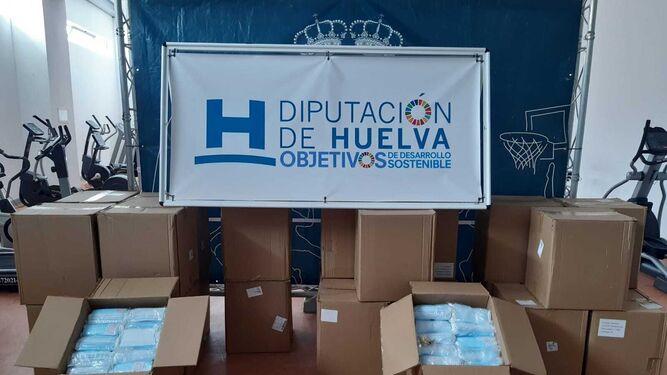 Mascarillas repartidas por la Diputación de Huelva.