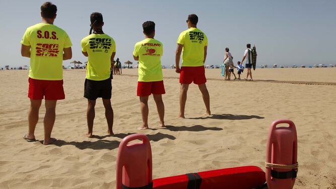 Un grupo de vigilantes en la playa de Punta del Moral en campañas anteriores.