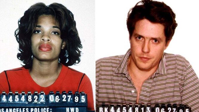 El actor Hugh Grant y la prostituta Divine Brown, en las fotografías de su detención el año 1995.