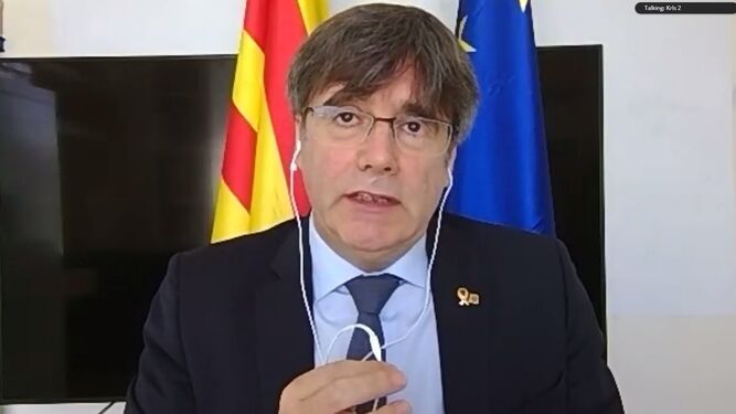 El ex presidente de la Generalitat Carles Puigdemont, ayer, en un acto telemático.