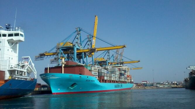 Imagen del buque Nexo Maersk que llegará al Puerto de Huelva este mismo mes.