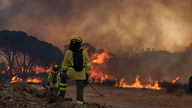 Imagen del incendio que afectó a la zona de Almonaster la Real el pasado mes de agosto.