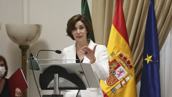 La delegada del Gobierno en Andalucía, Sandra García, en un acto desarrollado en Málaga.