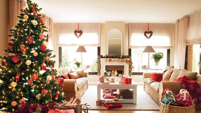 El color rojo es la tonalidad preponderante en la decoración de Navidad.
