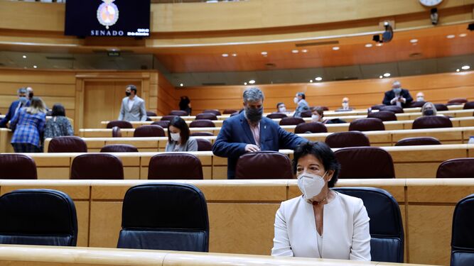 La ministra de Educación, Isabel Celaá, a su llegada este miércoles al pleno del Senado en el que se ha aprobada casi definitivamente la Lomloe o ley Celaá.