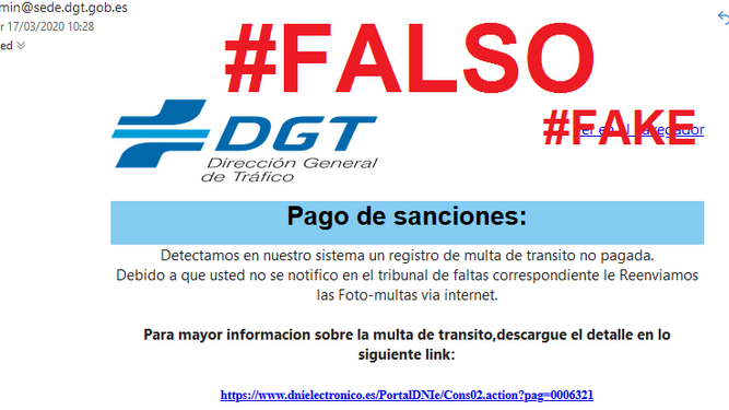 Falso mail bajo el logo de la DGT