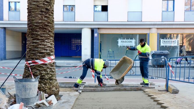 Obreros del Ayuntamiento realizan las mejoras en la Avenida de Alemania.
