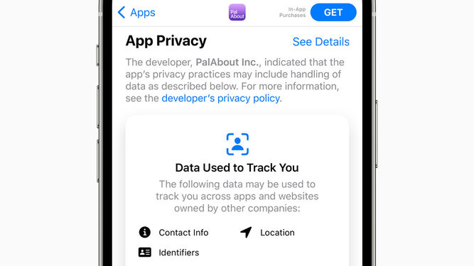 Menú de privacidad de aplicaciones en un iPhone