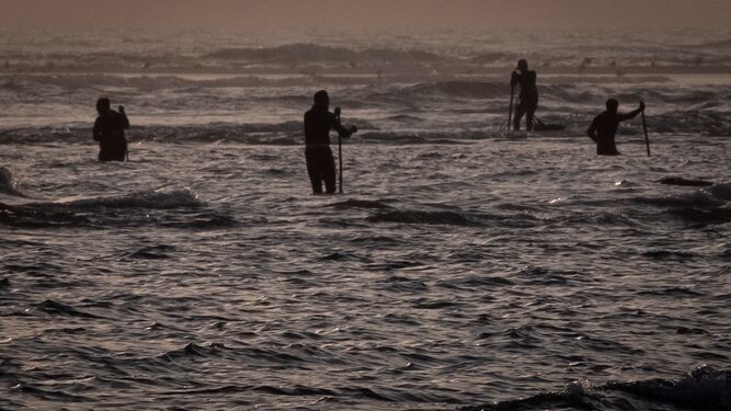 Mariscadores faenando en Punta Umbría.