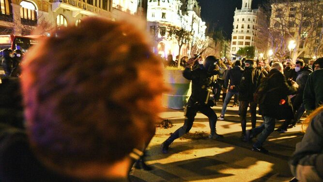 Disturbios en Valencia en la manifestación de apoyo a Pablo Hasél