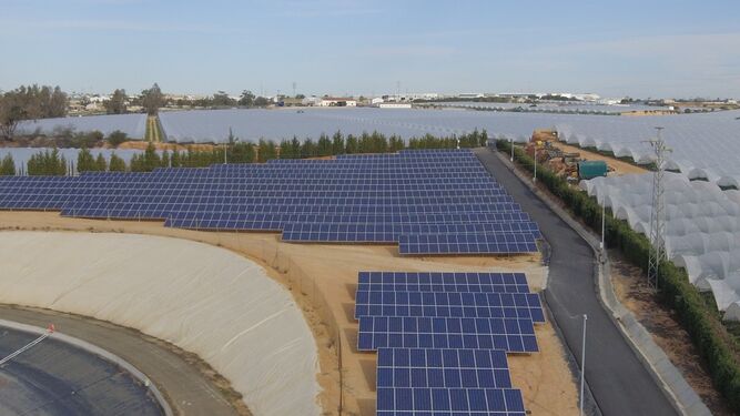 Vista aérea de la planta fotovoltaica.