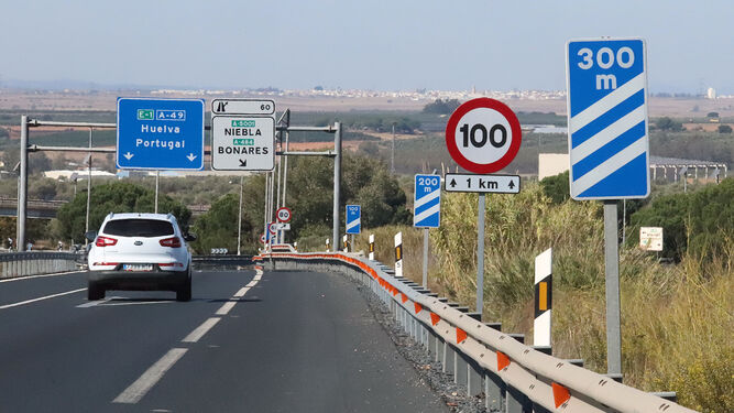 Imagen de la A-49, dirección Huelva, poco antes de la salida a Niebla.