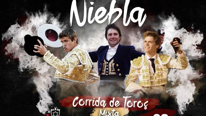 Cartel de la corrida mixta en Niebla con los hermanos Jiménez y Andrés Romero